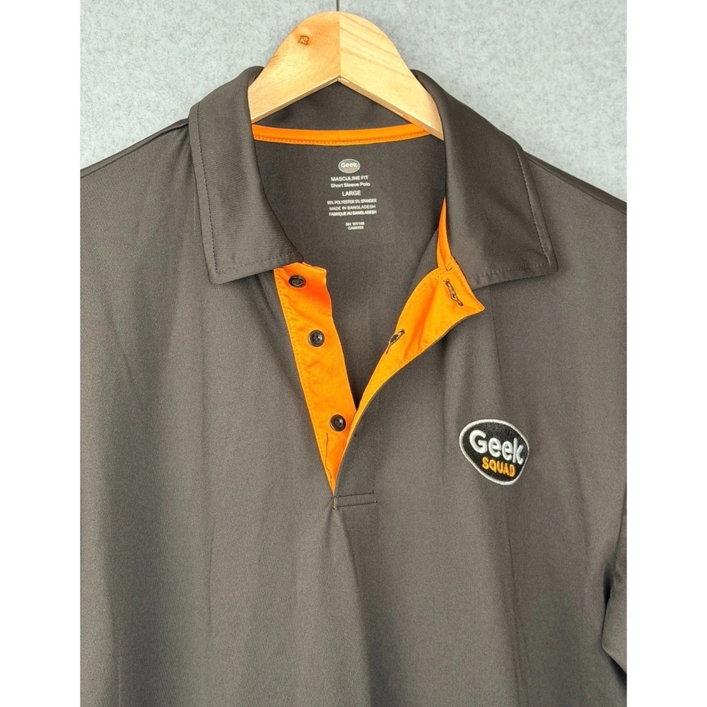 Geek Squad Masculine Fit Short Sleeve Polo Shirt Black Orange Large